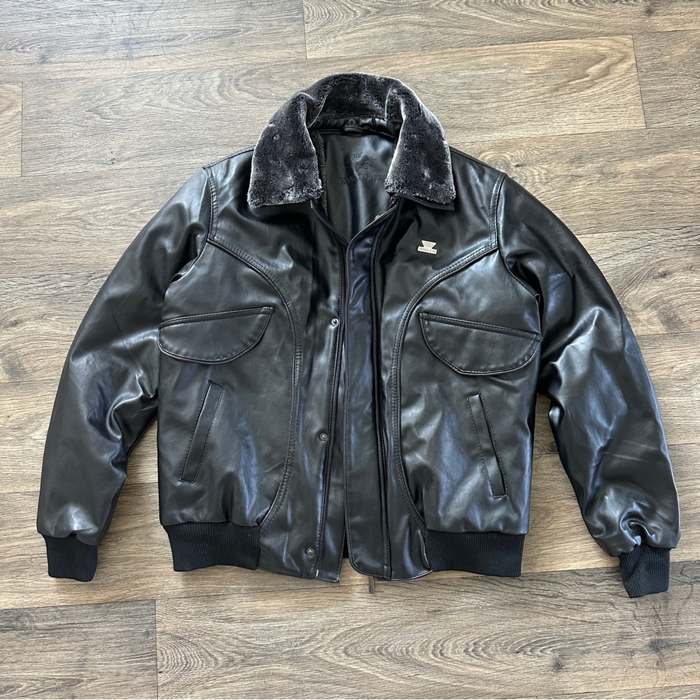 Emporio & Co Made in Italy Leather Bomber Jacket with Faux Fur Collar